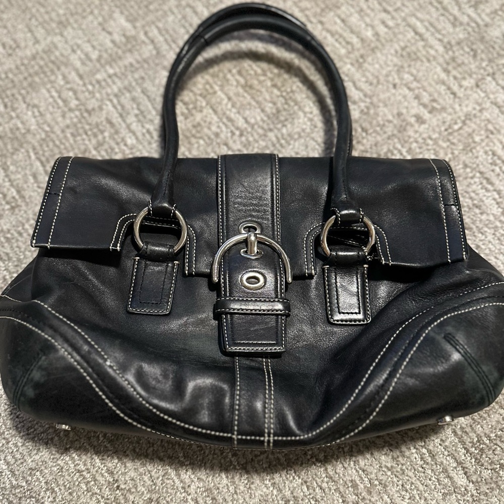 Coach Black and Silver Satchel with Structured Design